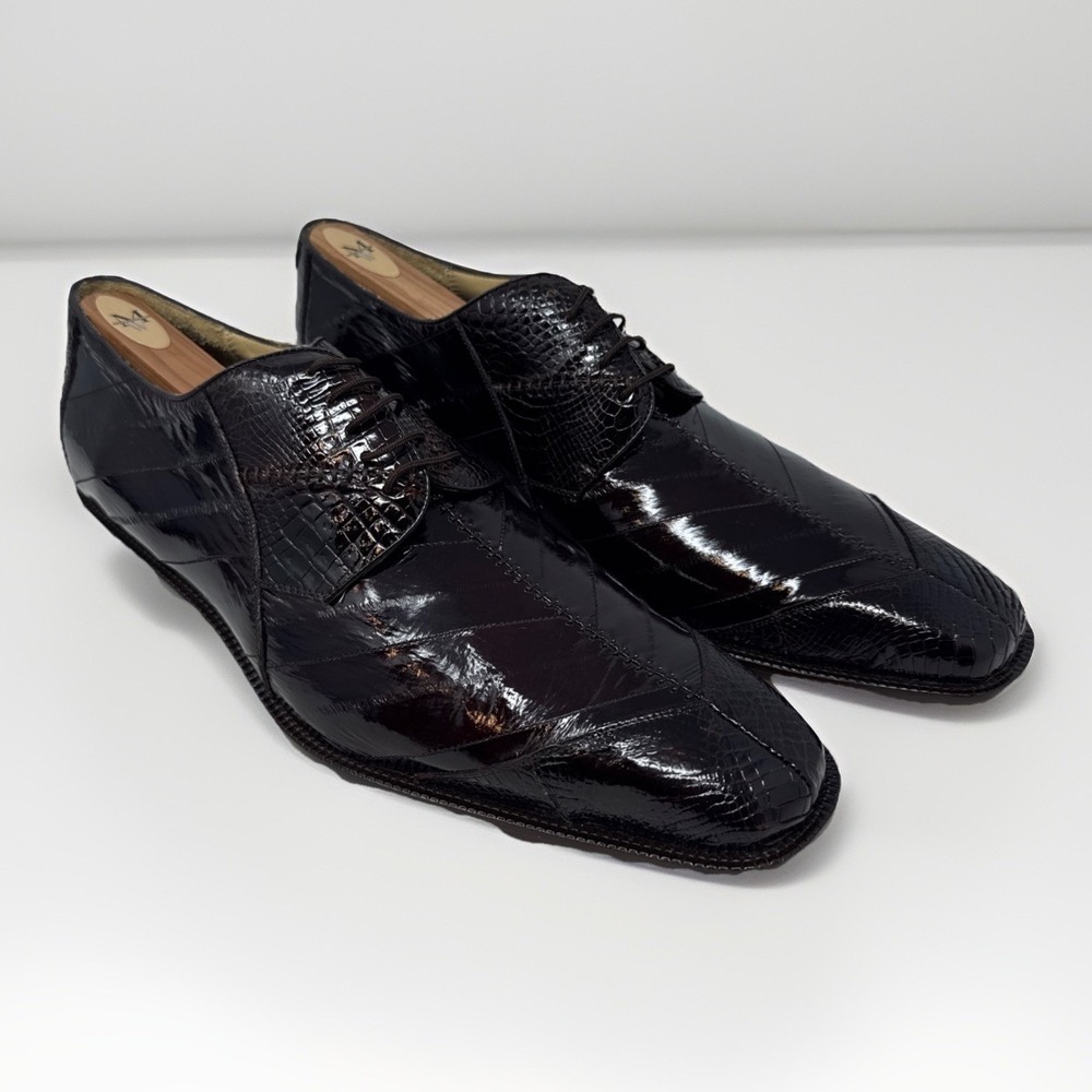 Belvedere Studio Genuine Eel Skin Men's Dress shoes - 14D ‎ Brown New In Box!!